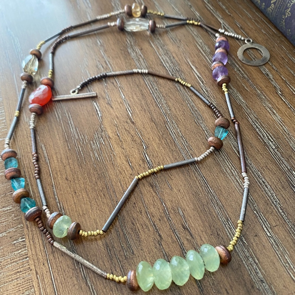 Long Multicolor Beaded Necklace Free People Boho Style